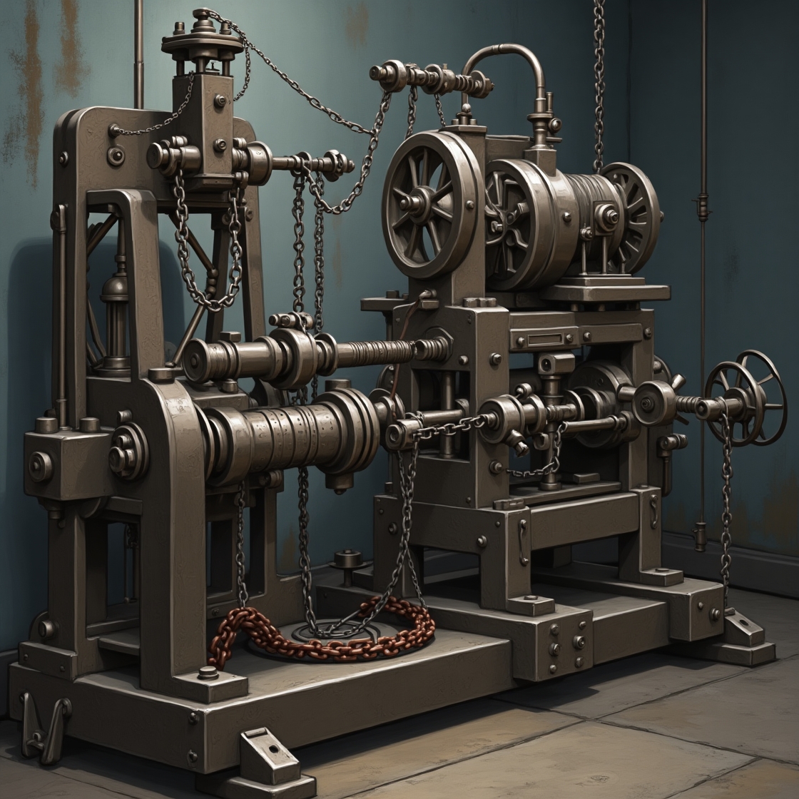 Chain making machinery in workshop